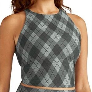 Beyond Yoga Gray Plaid Sleeveless Crop Top
